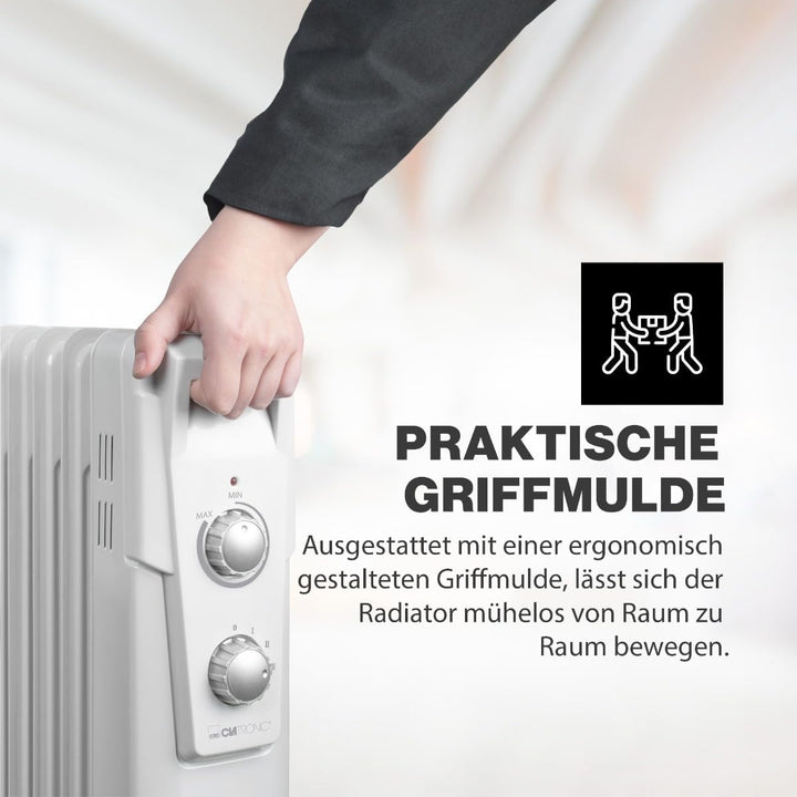 Clatronic RA 3735 7 Rippen-Ölradiator, mobiler Heizkörper, 1500 Watt, stufenloser Thermostatregler,