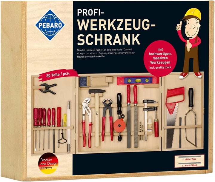 Pebaro 415 Profi-Werkzeugschrank, 30 Teile, komplettes Set im Holzschrank, hochwertige massive Werkz