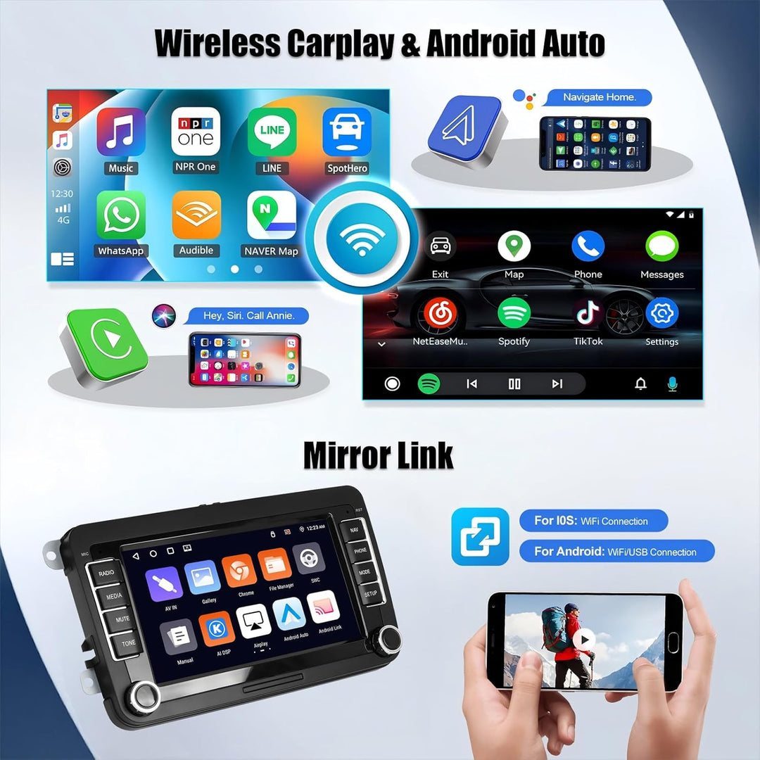 CAMECHO 4+64G Android 15 Autoradio für VW Golf 5 6 Touran Polo Touran mit Carplay/Android Auto/Mirro