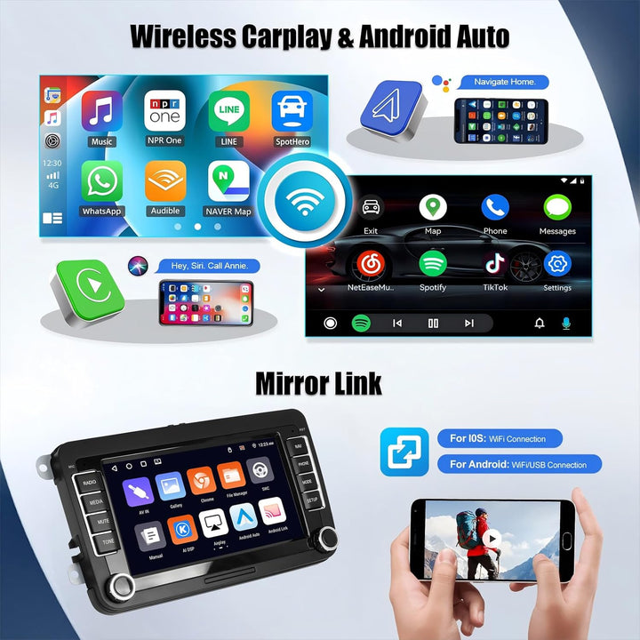 CAMECHO 4+64G Android 15 Autoradio für VW Golf 5 6 Touran Polo Touran mit Carplay/Android Auto/Mirro