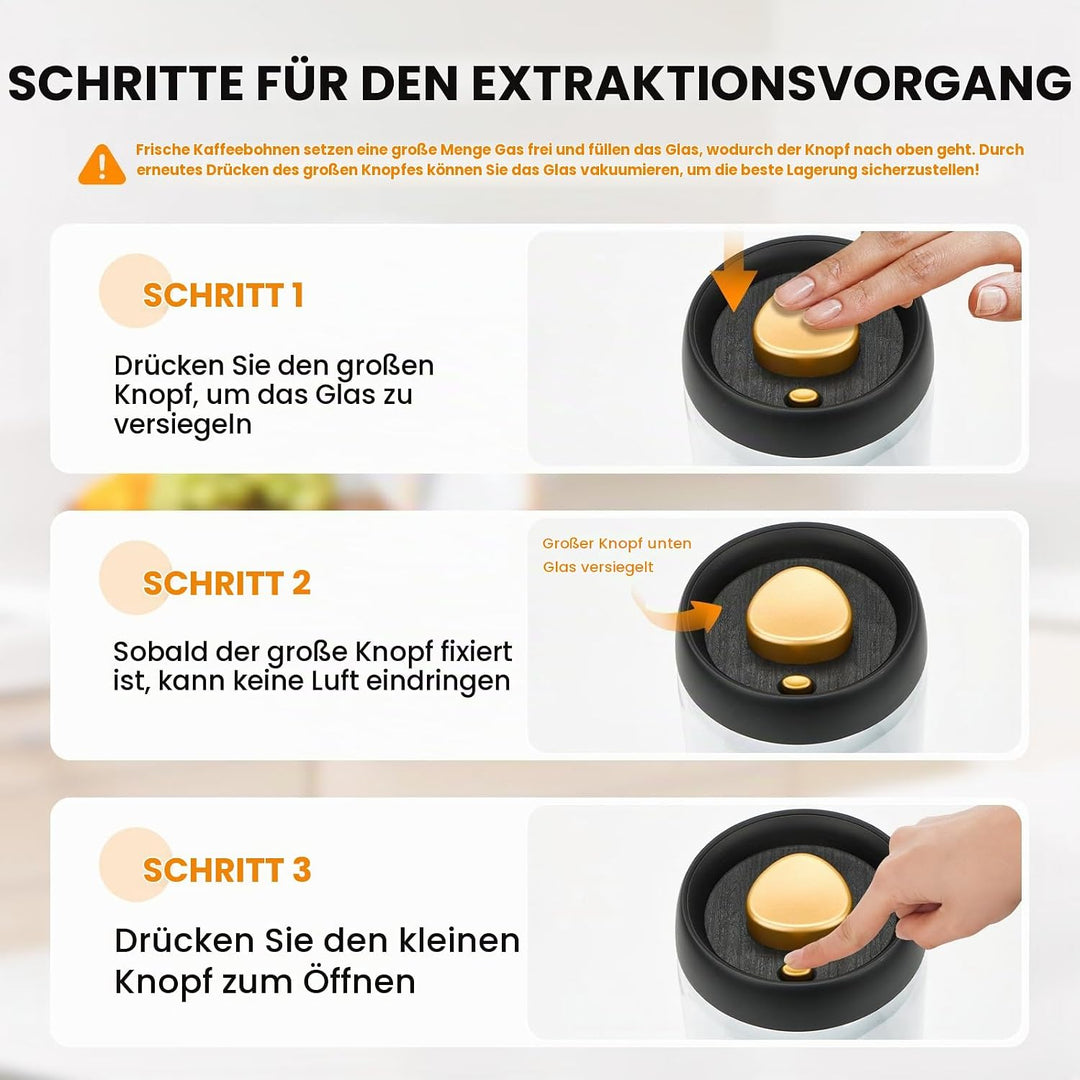 Kaffeedose Luftdicht, Kaffeebohnen Behälter Vakuumdeckel 1.8L, Vorratsdosen Mit Deckel Luftdicht Gla