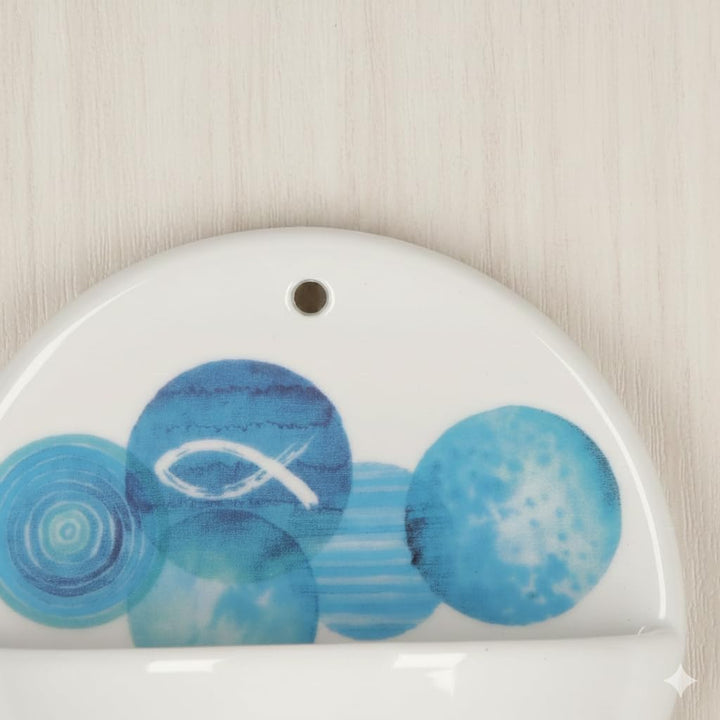 Butzon &amp; Bercker Weihwasserbecken Porzellan – Wand-Weihbecken, Rund, Weiss Glänzend, Ichthys-Motiv B