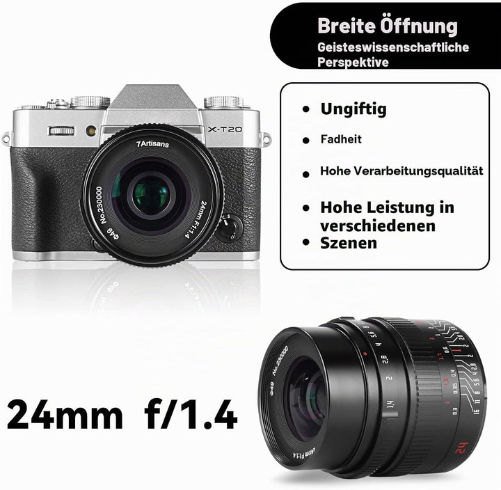 7artisans 24mm F1.4 APS-C Manual Prime Objektiv Grosse Blende für Fujifilm FX-Mount Spiegellose Kame