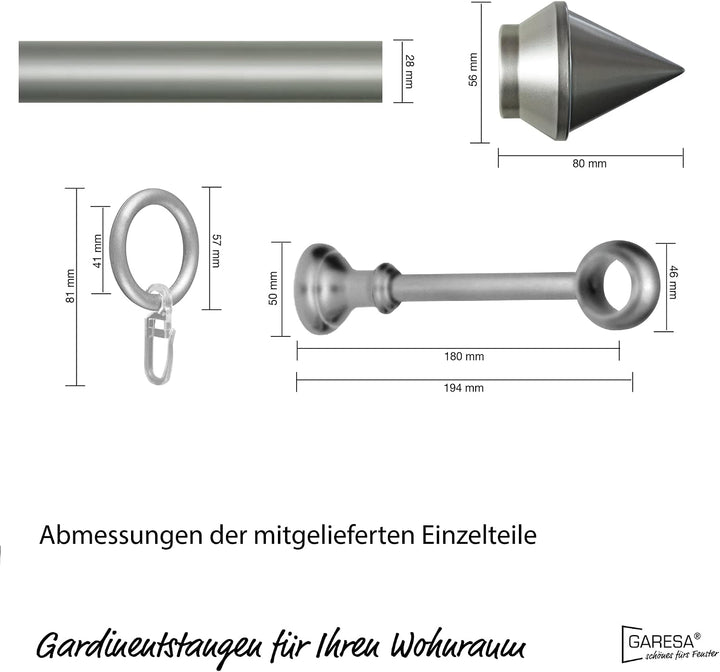 Garesa Gardinenstange Semara Ø 28mm, 1-läufig, Chrom, matt I Stabile Vorhangstange inkl. Ringe + Fal