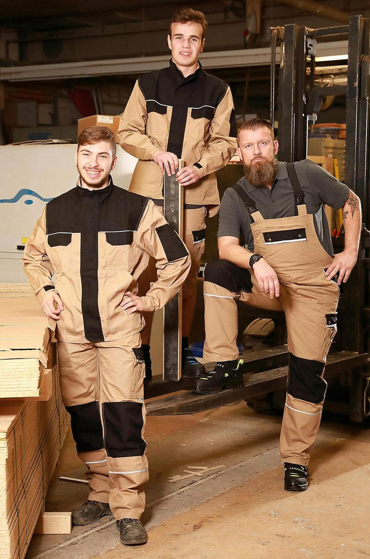 TMG® Lange Arbeitshose für Herren, Bundhose/Cargohose mit Kniepolstertaschen, Khaki 78