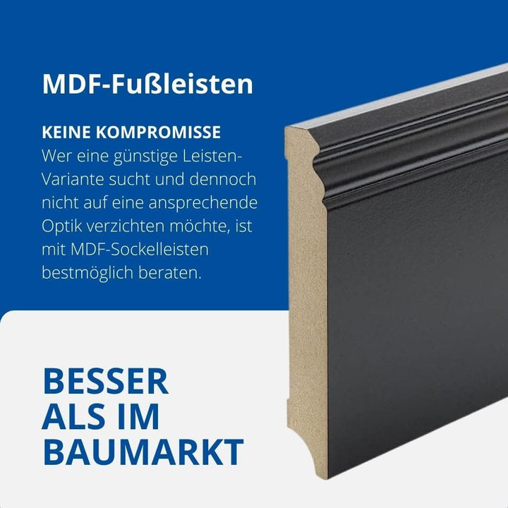 REESE | Sockelleisten | Berliner Profil | SCHWARZ MDF | 120mm - 5 Stück / 11,5lfm 5 Stück / 11,5lfm