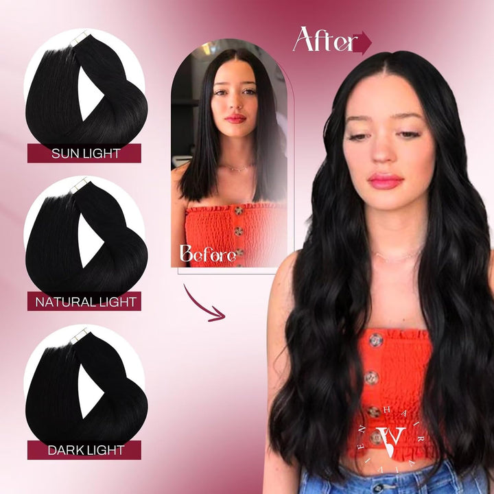 Vivien Remy Extensions Echthaar Tape in Schwarz Tape Extensions Echthaar Naturalich Extensions Tape