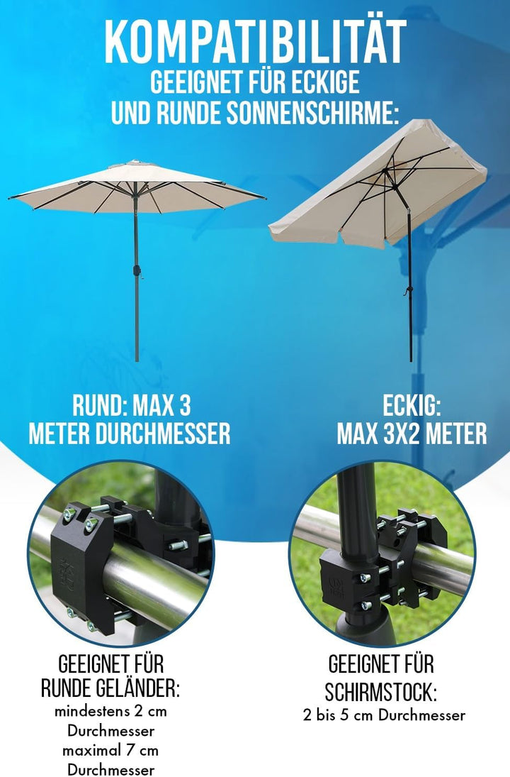 KD-TECH Stabiler Sonnenschirmhalter - Sonnenschirmständer für Balkon und runde, eckige Geländer - So
