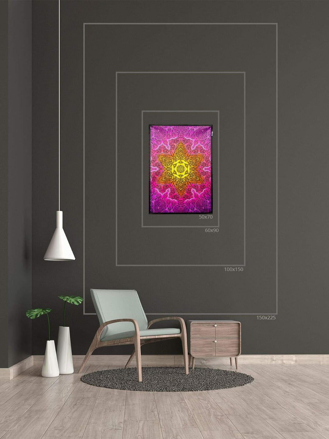 PSYWORK Schwarzlicht Stoffposter Neon | Shining Star | 0,5 x 0,7m | UV-aktiv | fluoreszierend | Wand