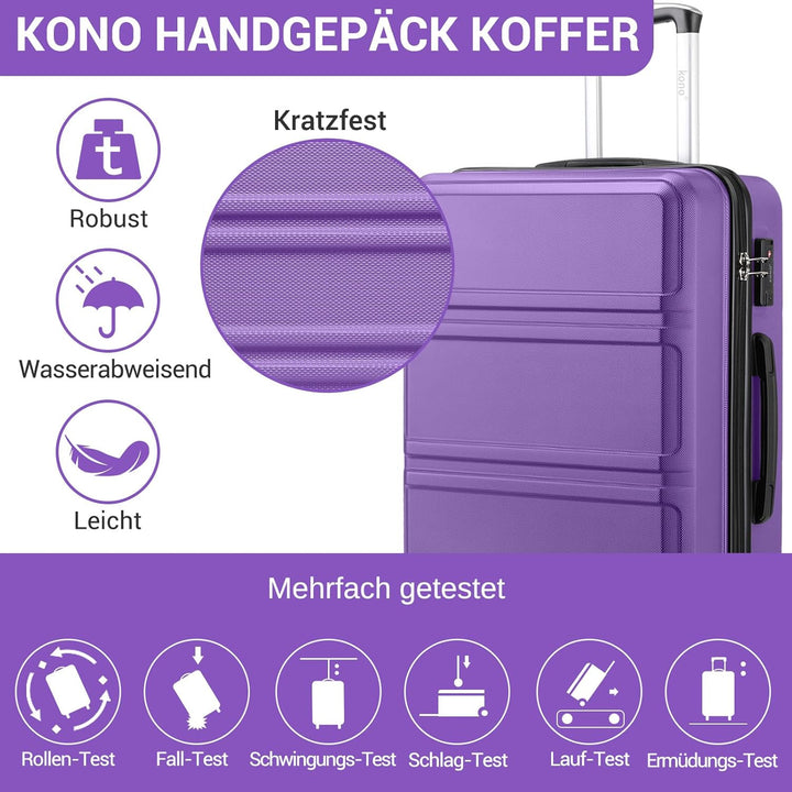 KONO Koffer Trolley Reisekoffer aus ABS+PC – Leichter Hartschalenkoffer mit 4 Zwillingsrollen und TS