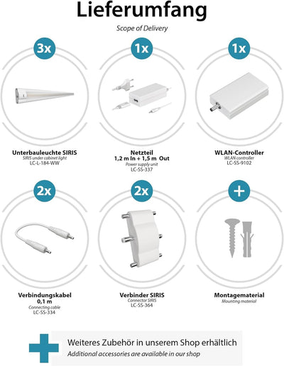 ledscom.de Smarte LED Unterbau-Leuchte SIRIS weiss matt, mit WLAN-Controller, flach, Smart-Home, Ale