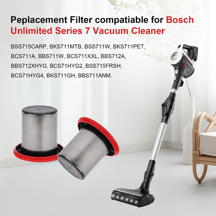 2 Stück Ersatzfilter für Bosch Unlimited Serie 7 Akku-Staubsauger, BSS715CARP/ BBS711W Ersatz Filter