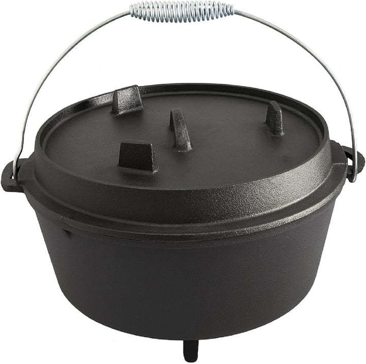 QLS Gusseisen Feuertopf 6 L Dutch Oven mit Deckel für Grill Lagerfeuer | Massives Gusseisen speicher