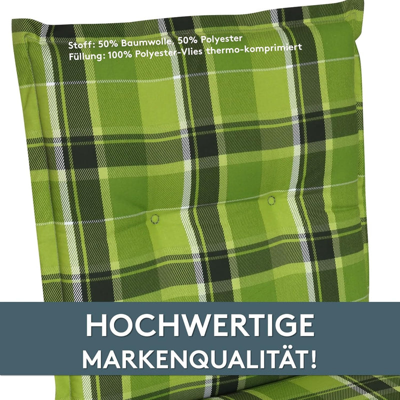 LILENO HOME Gartenstuhl Auflagen als [1er Set - Niedriglehner] in Karo Grün - Bequeme Liegen als Sit