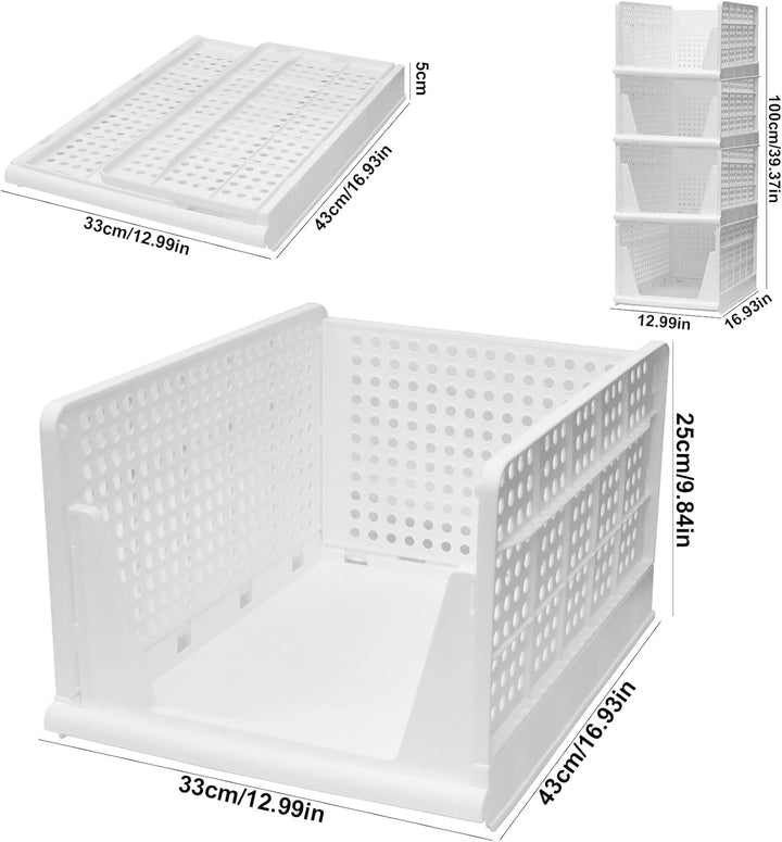Kleiderschrank-Organizer, 4 grosse stapelbare Körbe, 43 x 33,5 x 25 cm, Kunststoff-Aufbewahrungsbehä