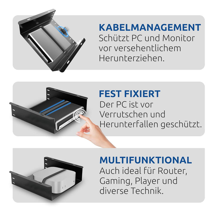 Untertischhalterung für Mini PC, Laptop, KVM, NUC, Thin Clients, Mac Mini, Untertisch Ablage Ordnung