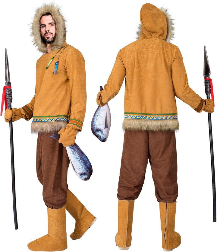 W WIDMANN MILANO Party Fashion - Inuit Kostüm für Herren, Oberteil mit Kapuze, Hose, Handschuhen & S
