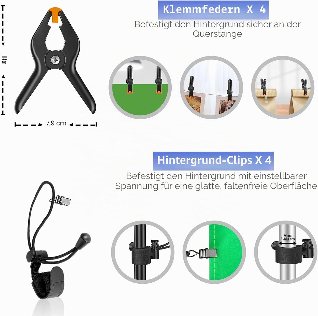 EMART Fotostudio Hintergrund Ständer Set mit Stoff, Hintergrundsystem 2m×3m mit Foto Hintergrund 1,8