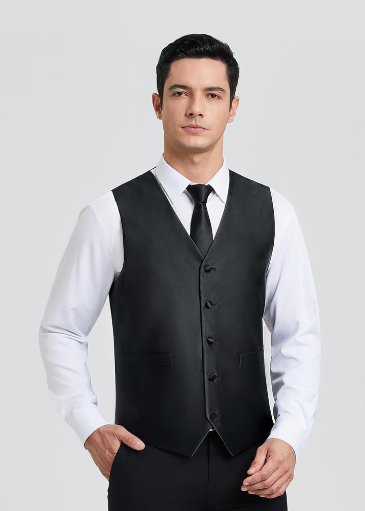 HISDERN Herren Weste Paisley Floral Jacquard Krawatte Einstecktuch Taschentuch Weste Anzug Set XS Sc
