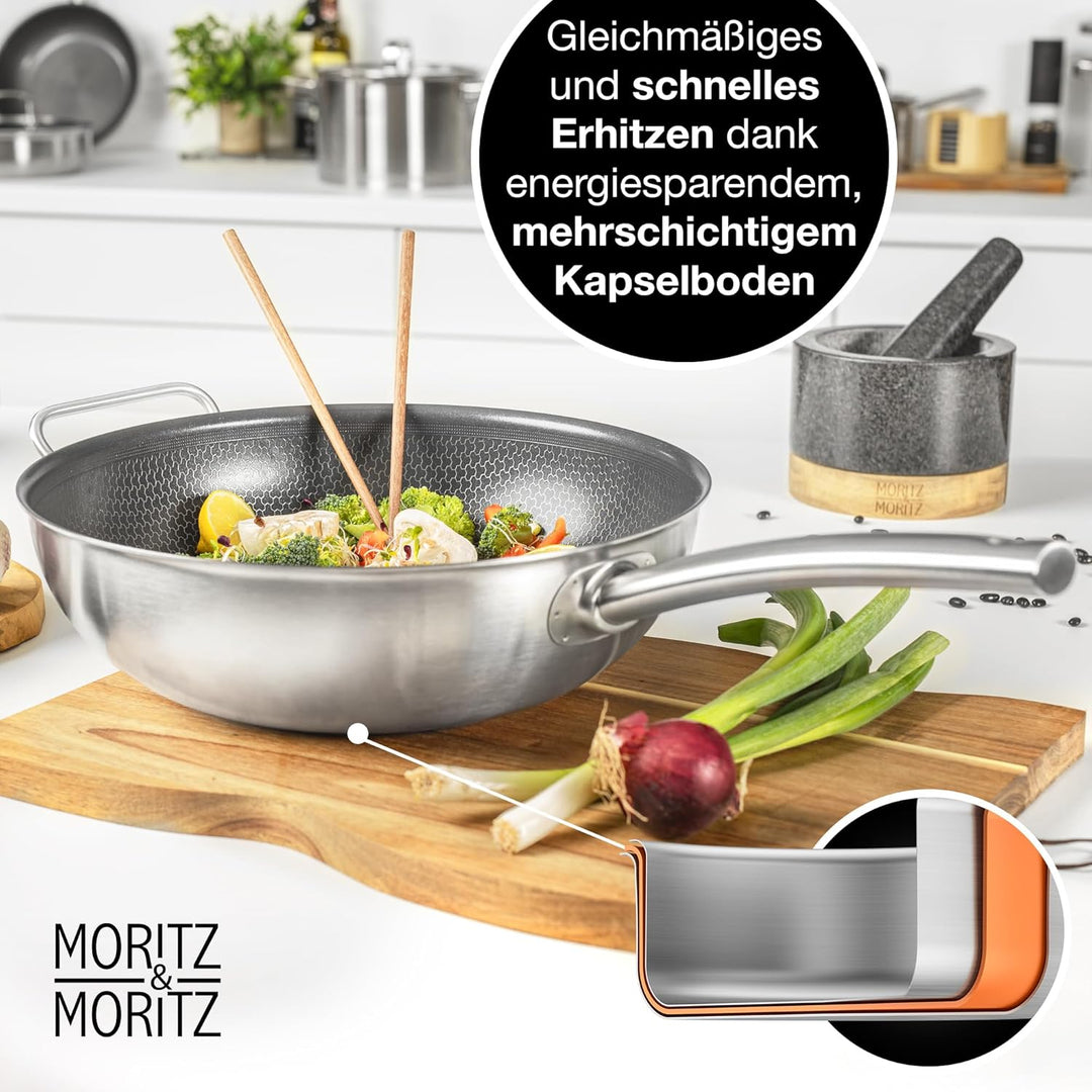 Moritz & Moritz Edelstahl Wokpfanne 30cm mit Keramikbeschichtung der neuesten Generation - für alle
