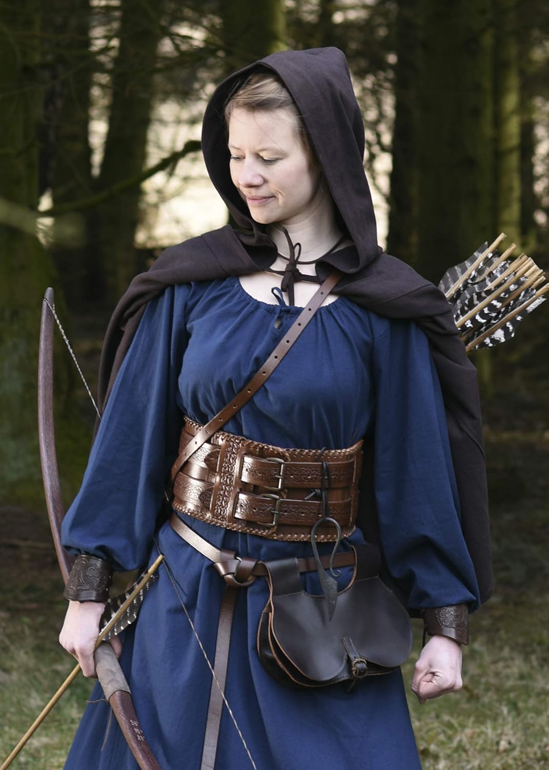 Battle-Merchant Grosse Mittelalter Gugel Damen Herren Schwarz Braun Larp Wikinger Kostüm Kleidung, B