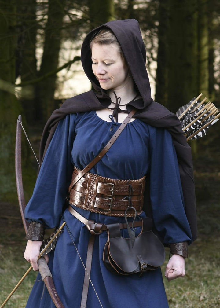 Battle-Merchant Grosse Mittelalter Gugel Damen Herren Schwarz Braun Larp Wikinger Kostüm Kleidung, B