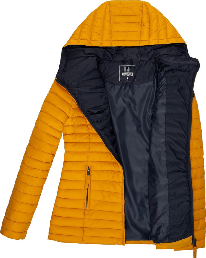 MARIKOO Damen leichte Übergangsjacke Steppjacke mit Kapuze Asraa XS-3XL, XS Gelb