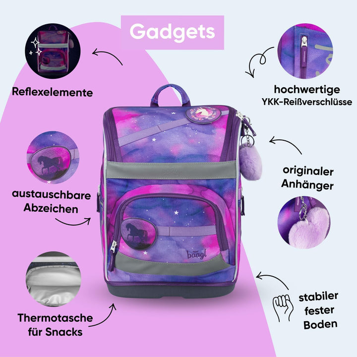 Baagl Schulranzen Mädchen Set 3 Teilig (Zippy Schultasche für 1. Klasse, Mäppchen, Turnbeutel), Grun