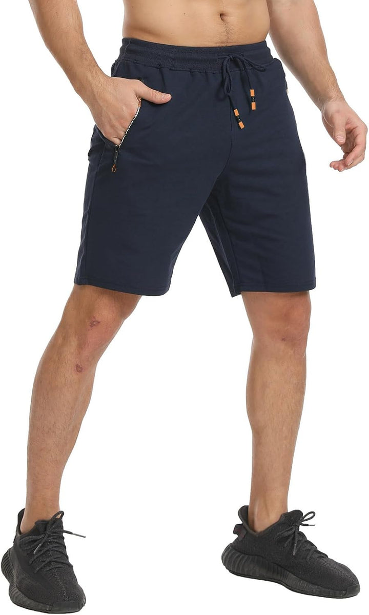 JustSun Herren Shorts Kurze Sporthose Baumwolle Stretchstoff mit Reissverschluss S B Blau, S B Blau