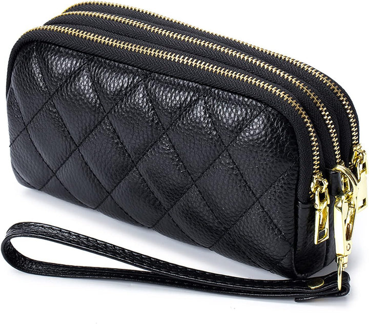 PORRASSO Leder Münzbörse Klein Geldbörse Clutch Wristlet Bag Tragbar Schlüsseltasche Multifunktional