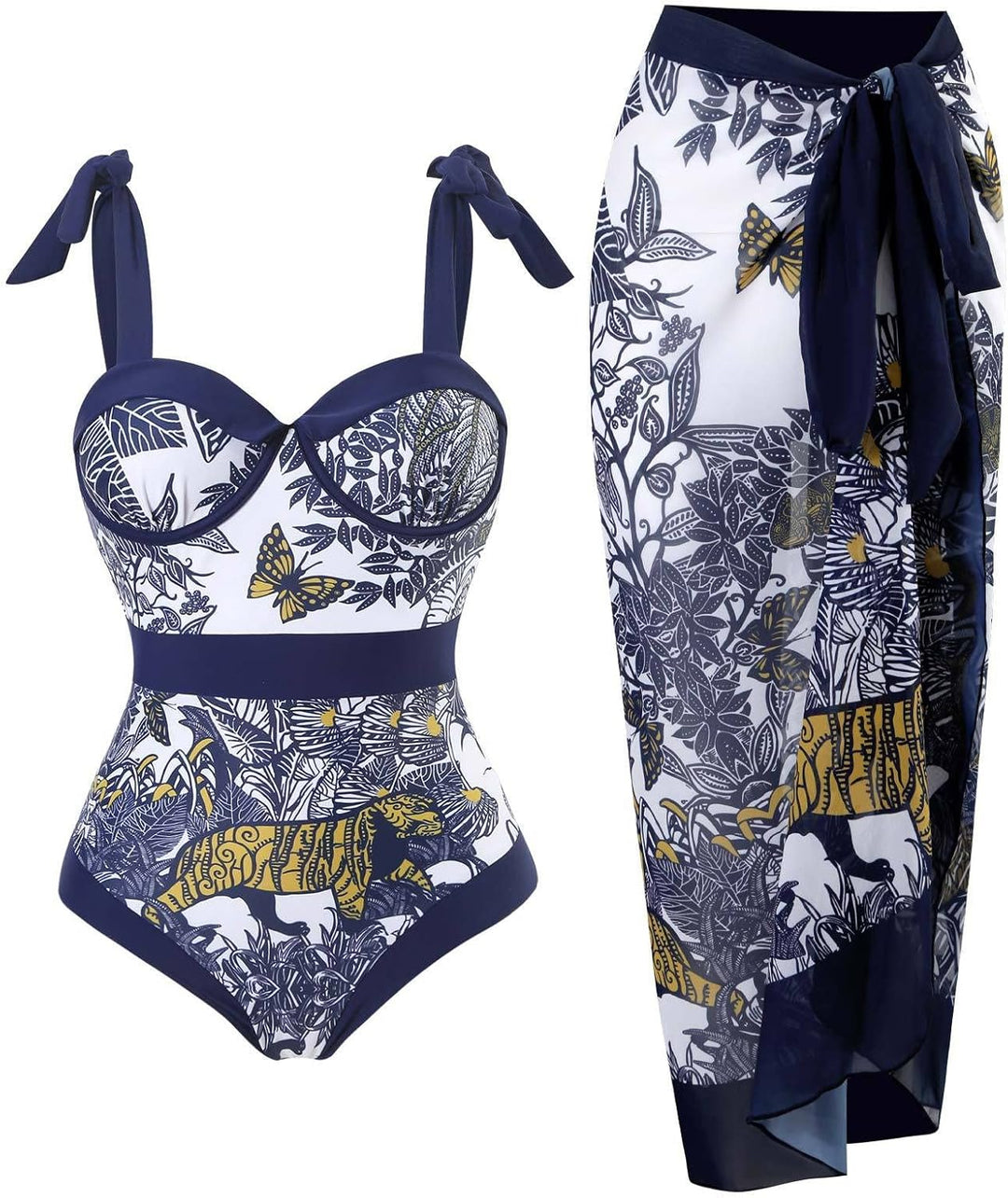 Damen Einteiler Sexy Einteiler mit Bedruckt Langer Rock Set Bikini Set Mode Boho Strandurlaub Schwim