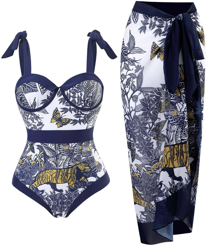Damen Einteiler Sexy Einteiler mit Bedruckt Langer Rock Set Bikini Set Mode Boho Strandurlaub Schwim