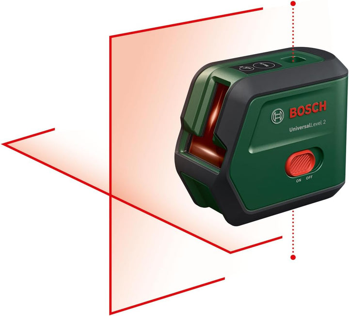 Bosch Kreuzlinienlaser UniversalLevel 2 (Laserkreuz inkl. integrierter Lotpunkte für präzises Ausric