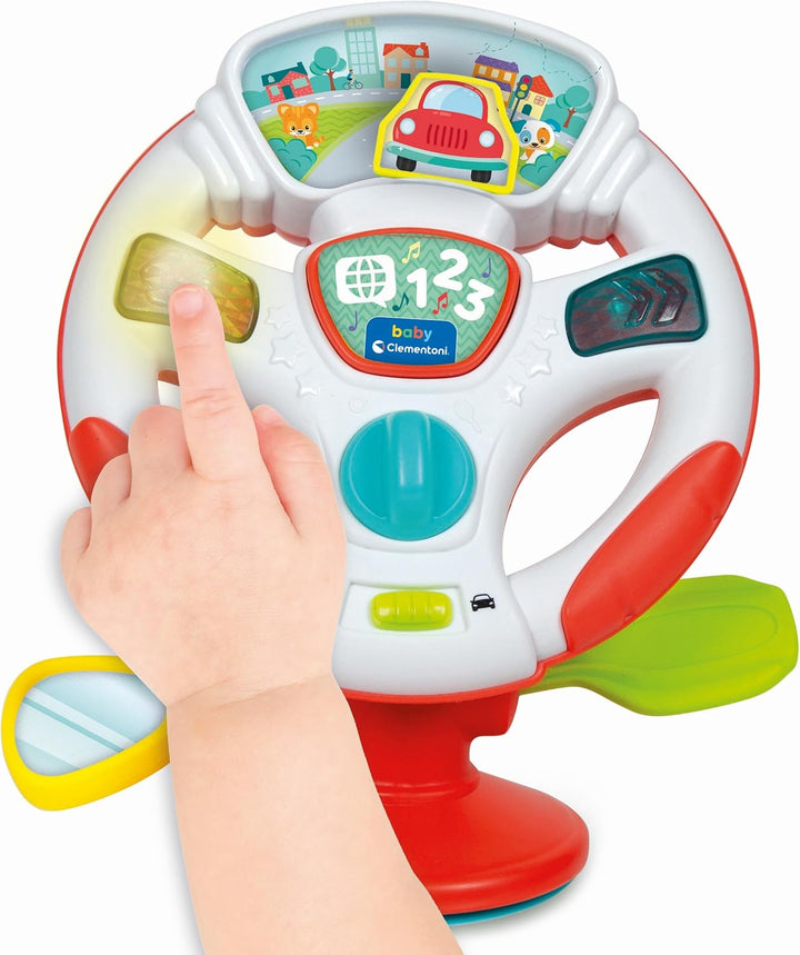 Clementoni Baby Aktivitäts-Lenkrad - Elektronisches Lernspielzeug mit Licht, Musik &amp; Tiergeräuschen