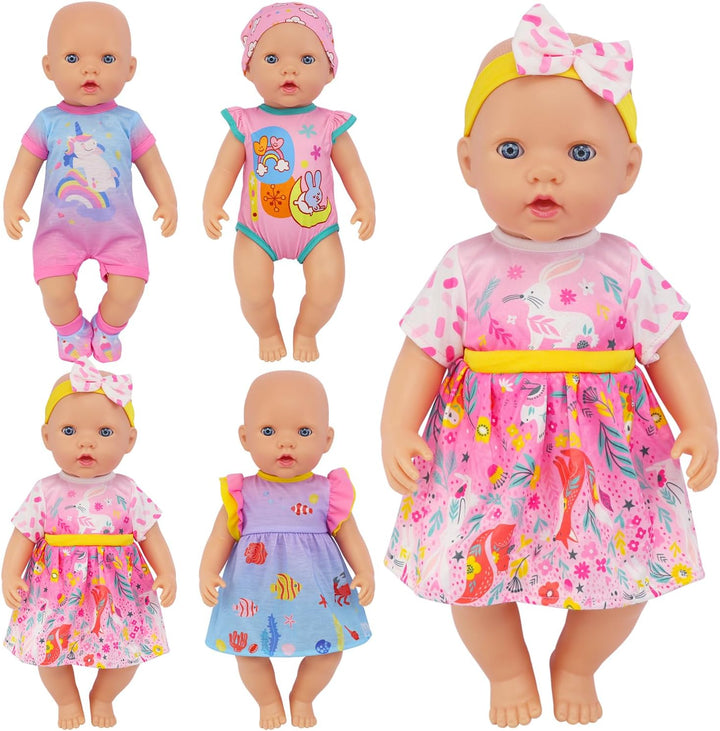 4 Komplette Outfits Puppenkleidung Puppen Set für 33-40 cm und 13-16 Zoll Puppen Enthält Strampler,
