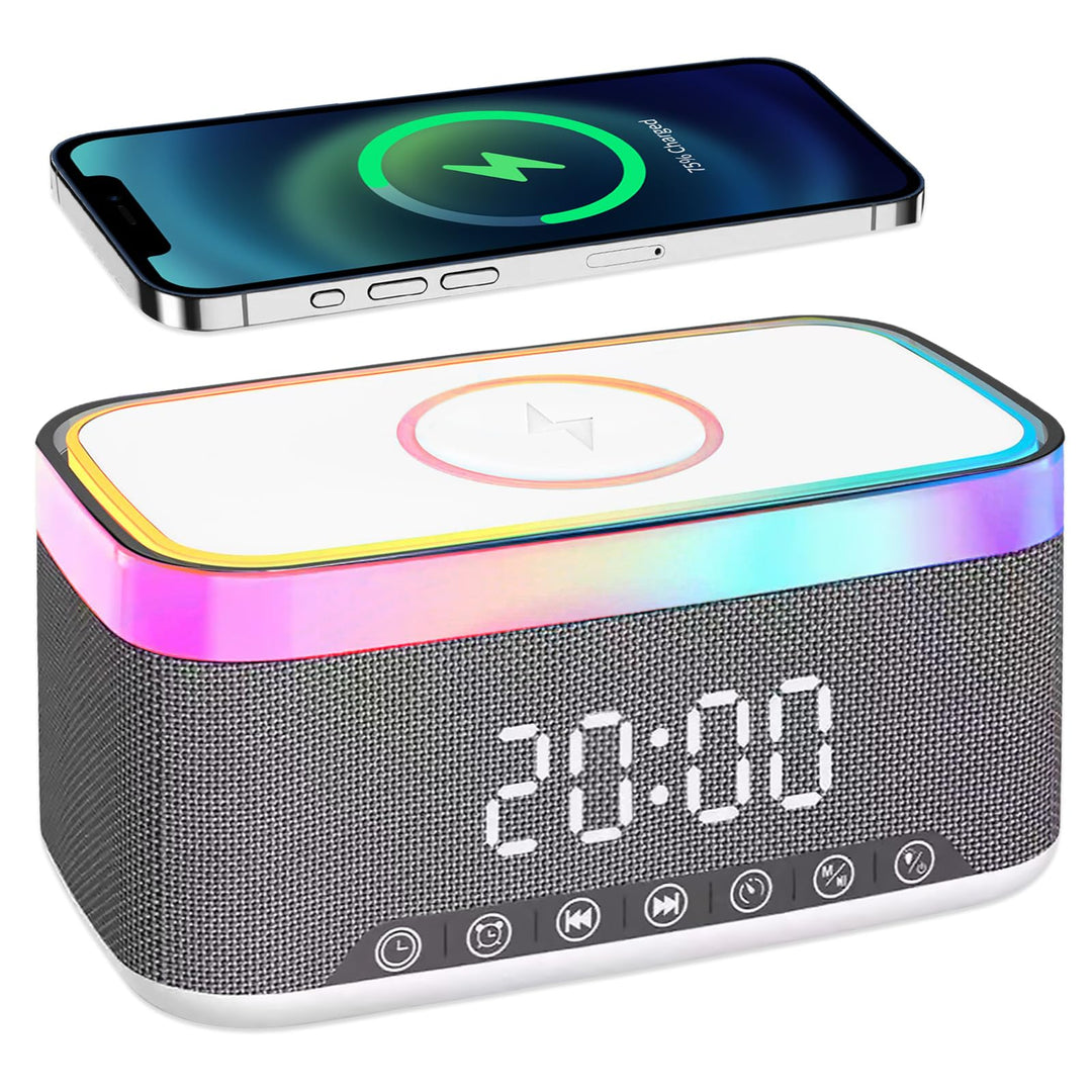 PORFOYO Digitaler Wecker mit Licht und Ladestation, 3-in-1 Wecker Digital mit Bluetooth Lautsprecher