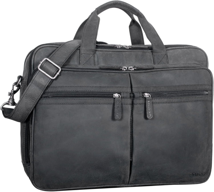 STILORD 'Gigantus' XXL Aktentasche Leder Laptoptasche 17,3 Zoll bis 19 Zoll Sehr Grosse Umhängetasch