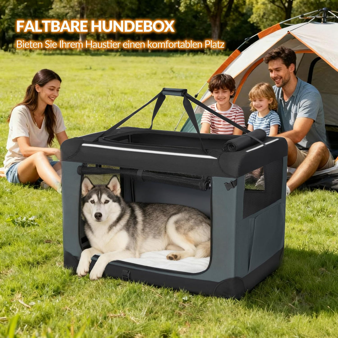Hundebox Faltbar, Hundetransportbox Tragbare mit 3-Türen, 91,4 x 63,5 x 63,5 cm, Transportbox Hund A
