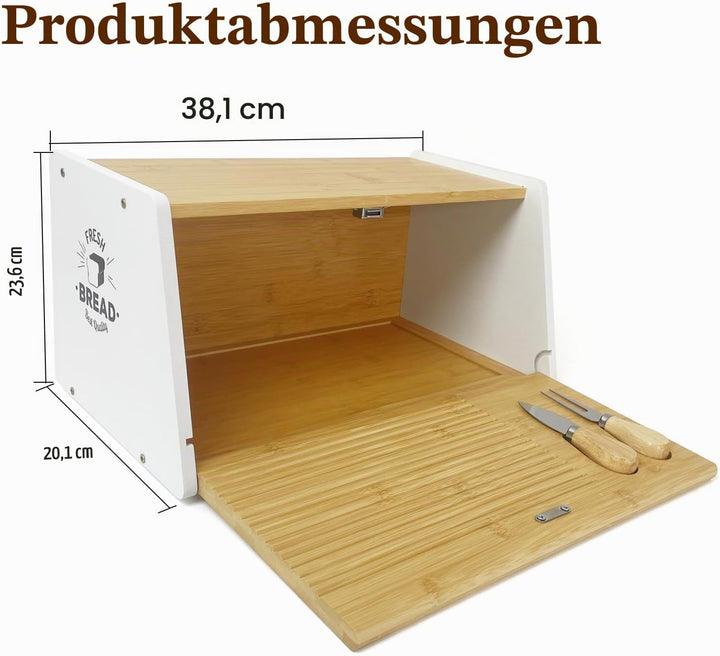 MinBoo Bambus-Brotbox für Küchenarbeitsplatte, mit Schneidebrett und Messer, Brotbehälter, Brotbehäl