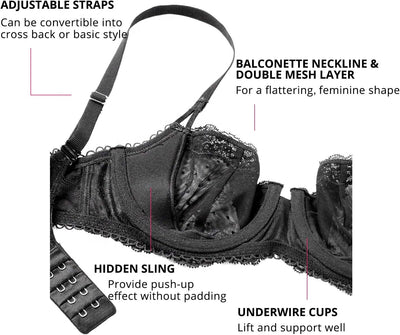 DOBREVA Balconette BH Damen mit Bügel Push Up Dirndl Spitze BHS Sexy Grosse Grössen Ungefüttert 70A