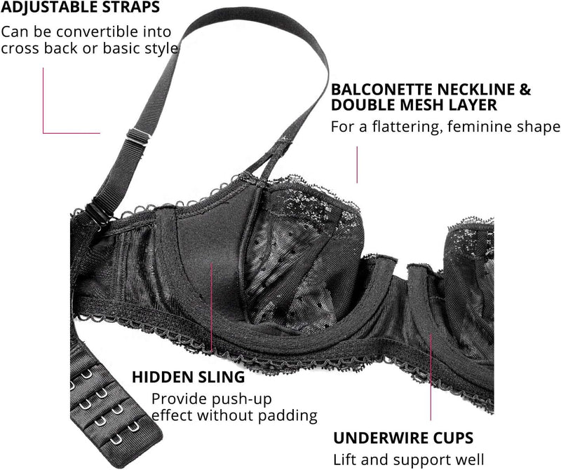DOBREVA Balconette BH Damen mit Bügel Push Up Dirndl Spitze BHS Sexy Grosse Grössen Ungefüttert 70A