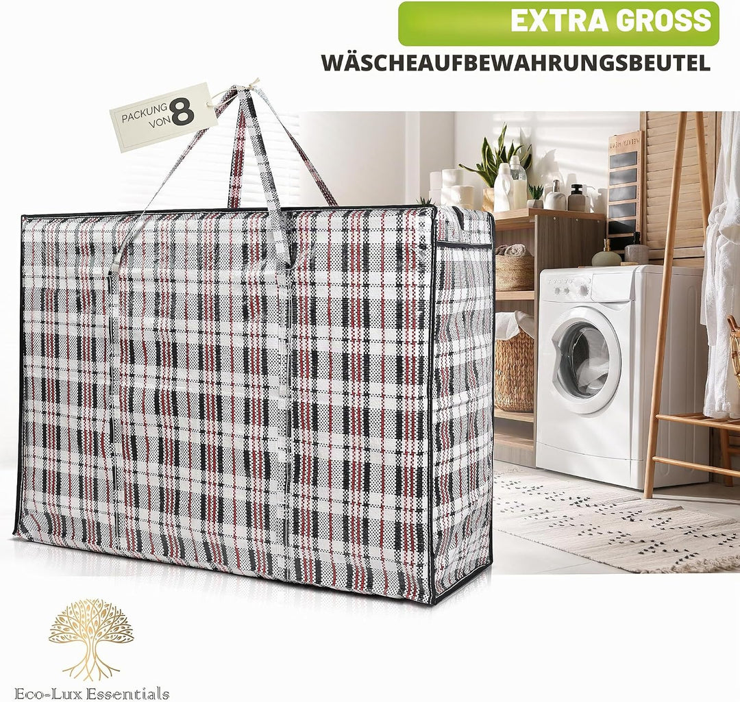 Pro-Lux 8 Stück extra grosse Wäscheaufbewahrung Einkaufstaschen stark langlebig – XXL Umzugstaschen