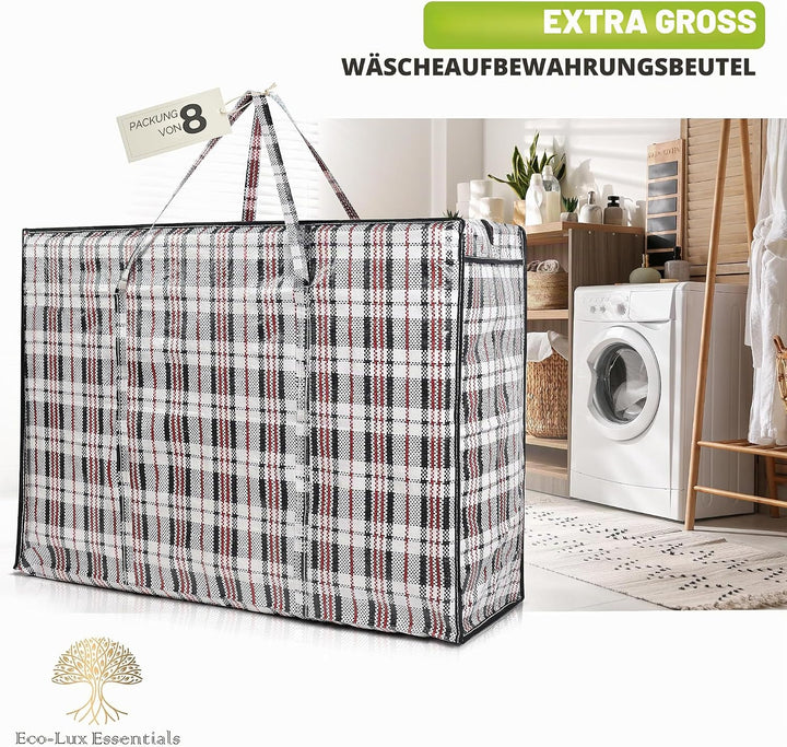 Pro-Lux 8 Stück extra grosse Wäscheaufbewahrung Einkaufstaschen stark langlebig – XXL Umzugstaschen