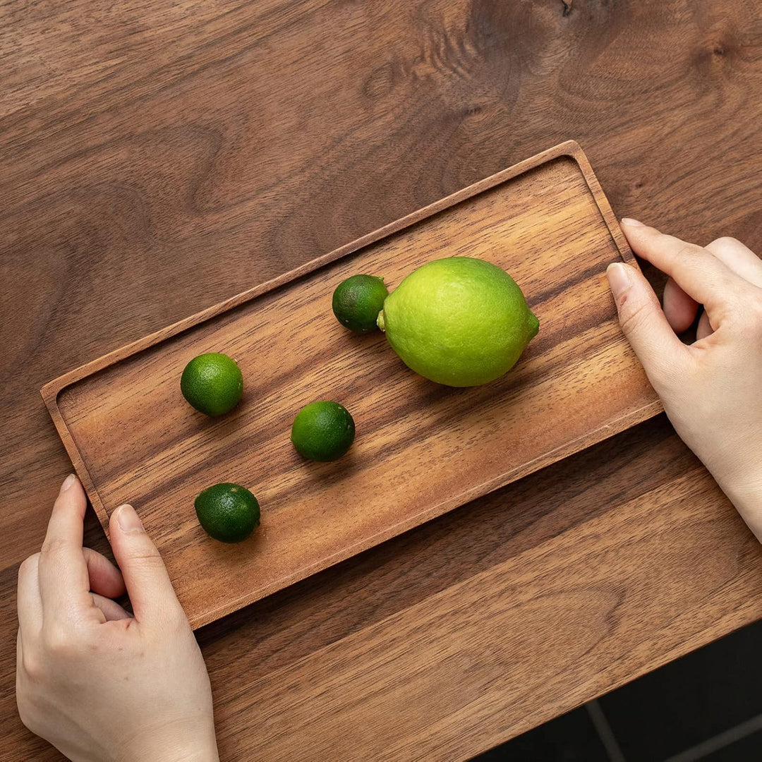 Kleines Tablett Holz Serviertablett, Rechteckig Akazien Holz Mini Tablett Servierteller für Küchen-S