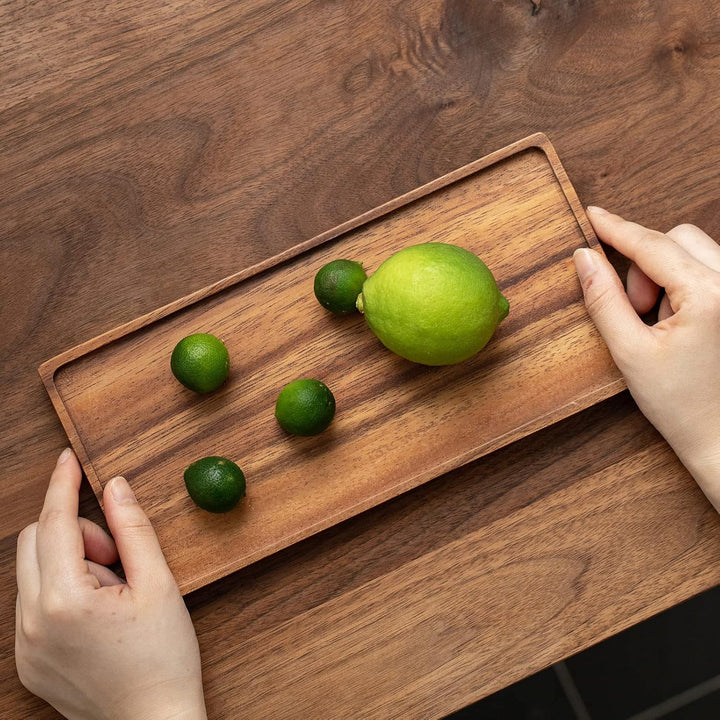 Kleines Tablett Holz Serviertablett, Rechteckig Akazien Holz Mini Tablett Servierteller für Küchen-S