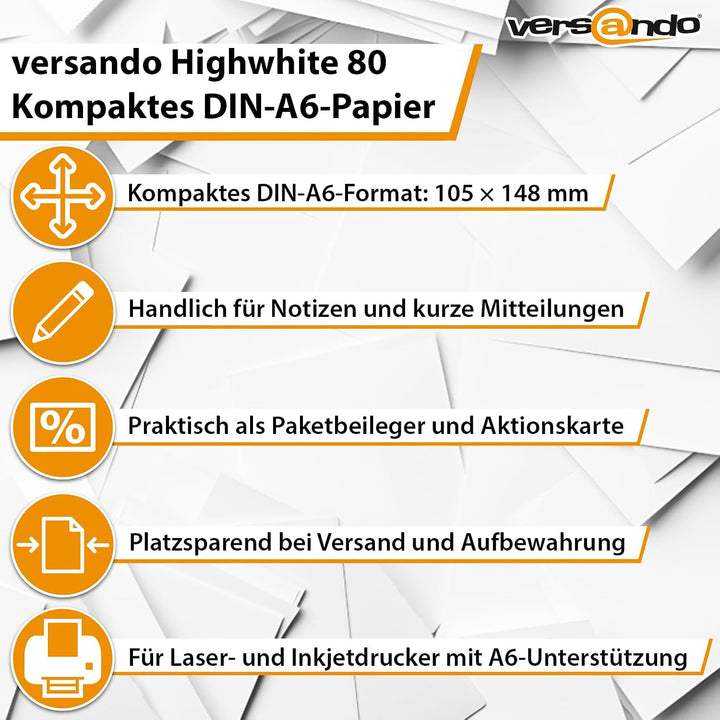 versando 10.000 Blatt Papier DIN A6 HighWhite 80 Druckerpapier Universalpapier Kopierpapier Rezeptpa