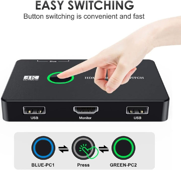 xiwai KVM Switch Selector USB 2.0 & HDMI 4K Dual PCs Sharing Monitor HDTV USB Port Tastatur Maus Sca