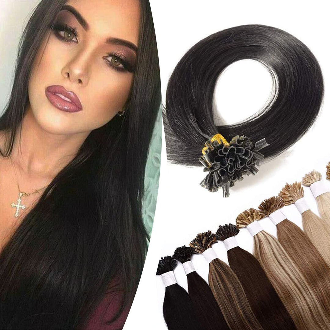 SEGO Extensions Echthaar Bondings Haarverlängerung Keratin U-Tip Human Hair 200 Strähnen Schwarz#1 1