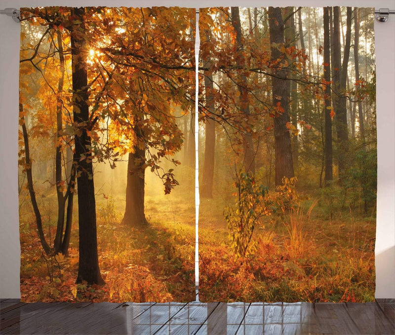 ABAKUHAUS Herbst Rustikaler Gardine, Misty Herbstwald, Schlafzimmer Kräuselband Vorhang mit Schlaufe