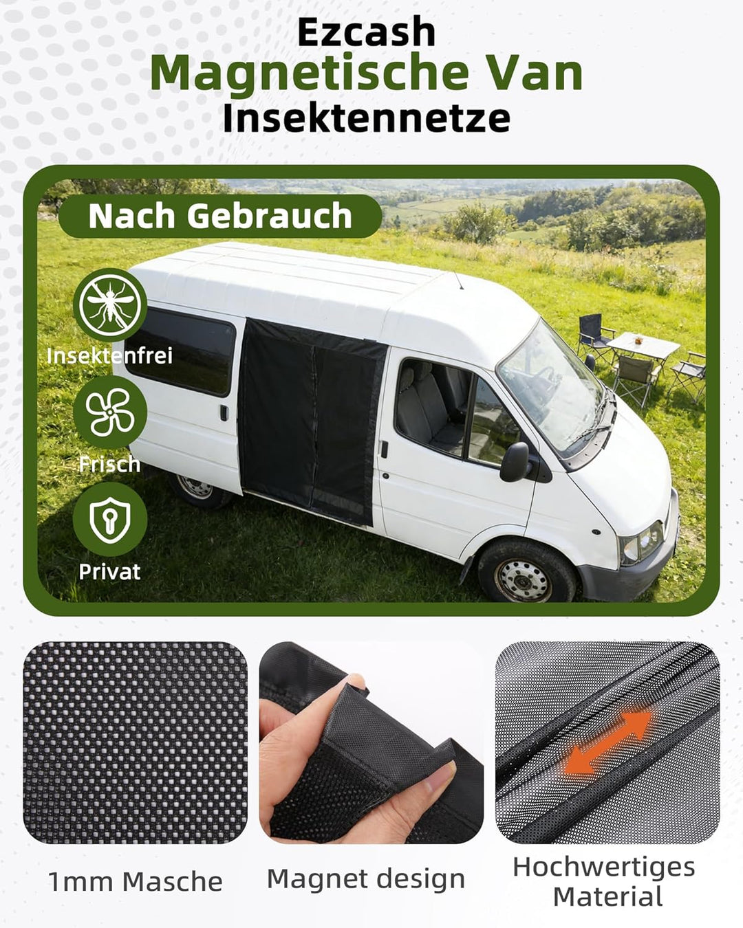 150x110cm Magnetische Van Insektennetze, Seitentür Moskitonetz mit Magnet Auto Fliegengitter mit Mit